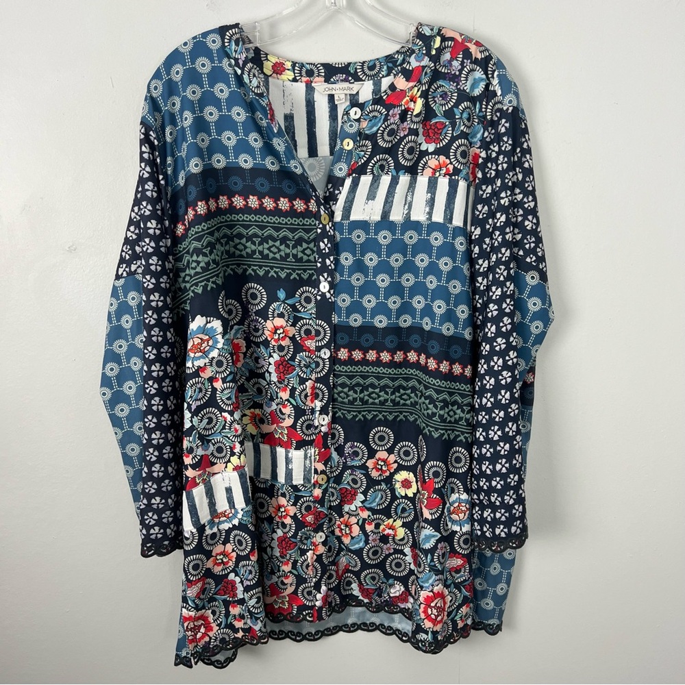 John Mark Multicolor Patchwork Blouse - image 1